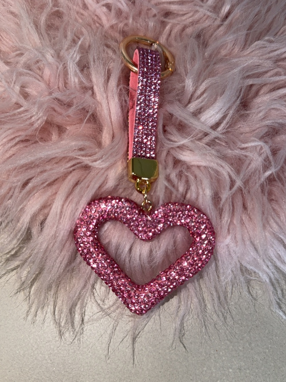 Pink Rhinestone Heart Keychain - Picture 2 of 4